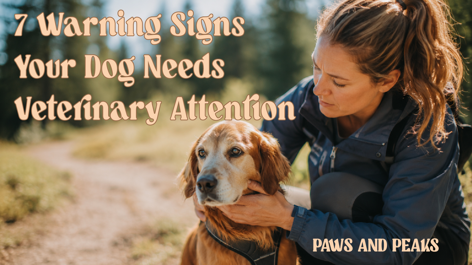 Pet owner observing early warning signs of illness in a dog during an outdoor adventure.