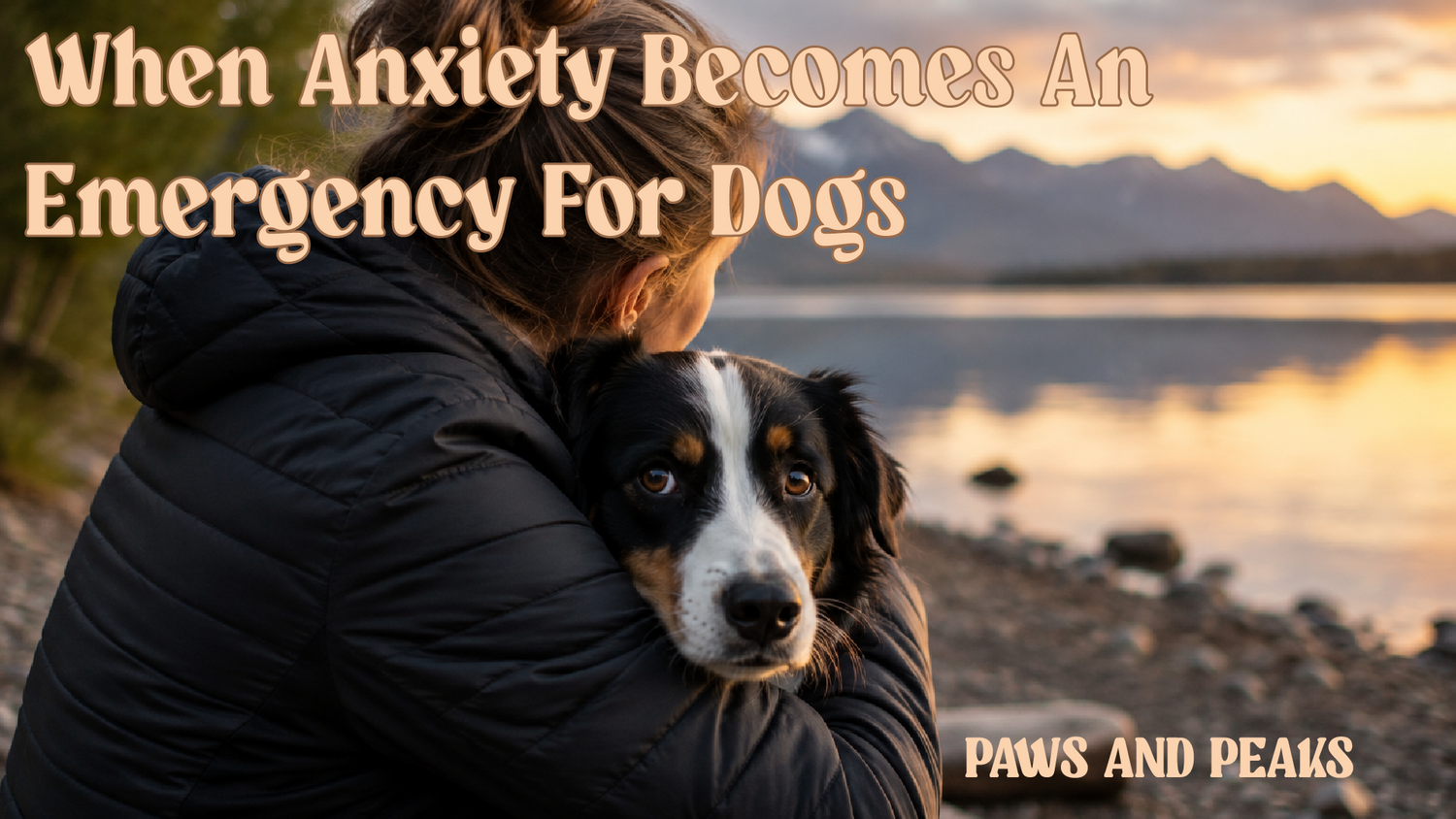 Dog showing signs of anxiety while being comforted by its owner in an outdoor setting.
